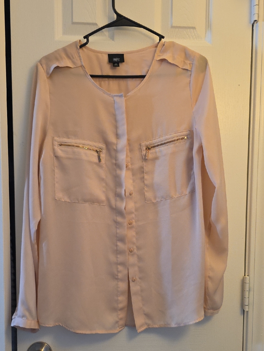 Wisp Light Blush Button-Down Blouse with Zip Chest Pockets